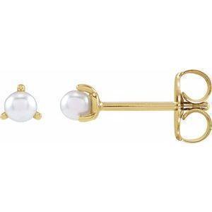 14K Yellow 2.5 mm Cultured White Seed Pearl Earrings - Whitestone Jewellery