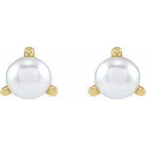 14K Yellow 2.5 mm Cultured White Seed Pearl Earrings - Whitestone Jewellery