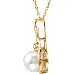 14K Yellow Cultured White Akoya Pearl & Natural Diamond 18" Necklace - Whitestone Jewellery