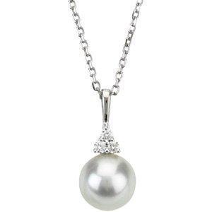 14K White Freshwater Pearl & Diamond 18" Necklace. - Whitestone Jewellery