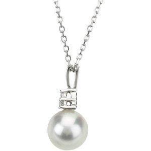 14K White Freshwater Pearl & Diamond 18" Necklace. - Whitestone Jewellery