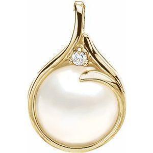 14K Yellow 15 mm Cultured White Mabé Pearl & Diamond Pendant. - Whitestone Jewellery