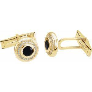 14K Yellow Natural Black Onyx & 1/8 CTW Natural Diamond Cufflinks - Whitestone Jewellery