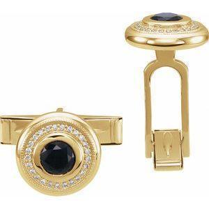 14K Yellow Natural Black Onyx & 1/8 CTW Natural Diamond Cufflinks - Whitestone Jewellery