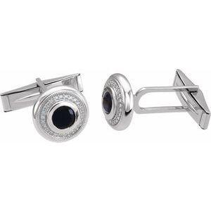 14K White Natural Black Onyx & 1/8 CTW Natural Diamond Cuff Links - Whitestone Jewellery