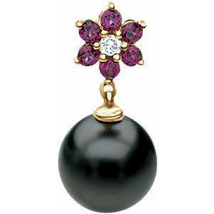 14K Yellow Cultured Gray Tahitian Pearl & Diamond Pendant - Whitestone Jewellery