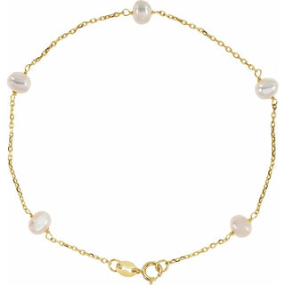 14ct yellow Gold  5 -Station Pearl Bracelet