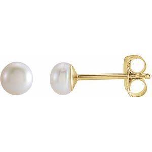 14K Yellow 3 mm Cultured White Freshwater Pearl Earrings - Whitestone Jewellery