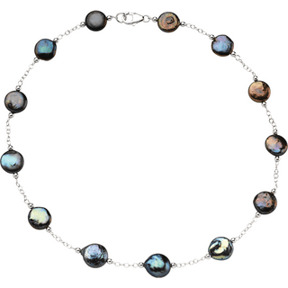 Black pearl 11-13mm sterling silver floating necklace