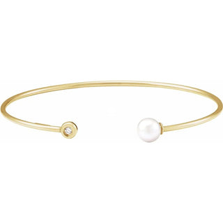 14ct Natural Cuff Pearl Diamond Bangle