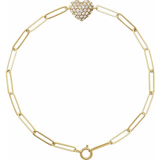 14K Yellow Natural Diamond  Heart  Paperclip bracelet