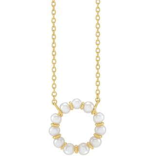 14K Yellow Cultured White Freshwater Pearl Circle 18" Necklace