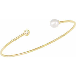 14ct Natural Cuff Pearl Diamond Bangle