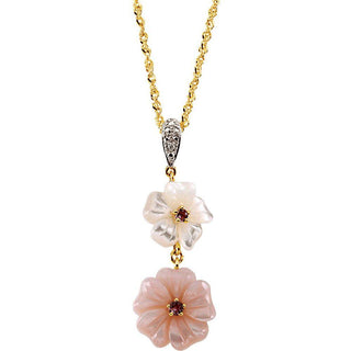 Mother of pearl and Tourmaline Floral long necklace