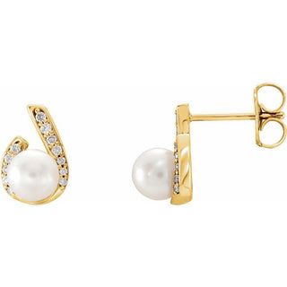 Cultured White Freshwater Pearl & Diamond Earrings