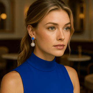 Cultured Pearl & Natural Turquoise Cabochon Drop Earrings