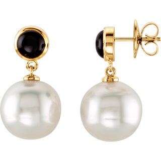 Natural Black Onyx & Pearl Earrings