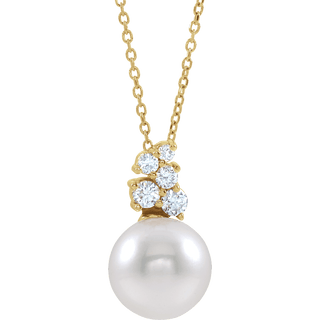 14K Yellow Cultured White Freshwater Pearl & Diamond 16-18" Necklace