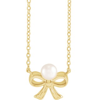 White Akoya Pearl Bow 18" Necklace