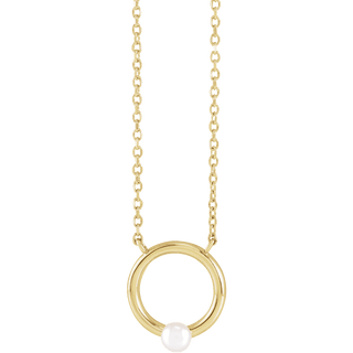 14K Yellow Cultured Seed Pearl Circle 18" Necklace