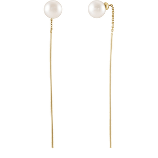 14K Yellow Cultured White Freshwater Pearl Threader Earrings