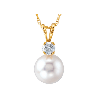 14K Yellow Cultured White Akoya Pearl & Diamond 18" Necklace