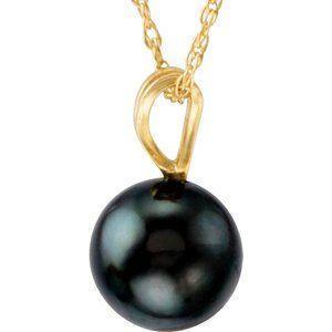 14K Yellow Cultured Black Akoya Pearl 18" Necklace - Whitestone Jewellery