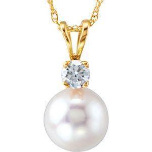 14K Yellow Cultured White Akoya Pearl & Diamond 18" Necklace - Whitestone Jewellery