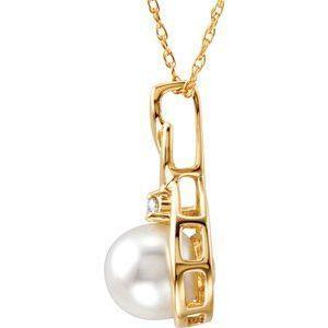 14K Yellow Cultured White Akoya Pearl & Natural Diamond 18" Necklace - Whitestone Jewellery