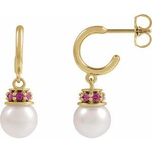 Freshwater Pearl & Natural Pink Tourmaline Hoop Earrings