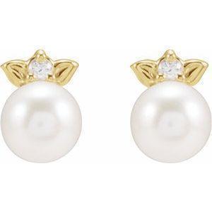14K Yellow Cultured Akoya Pearl & Natural Diamond Earrings - Whitestone Jewellery