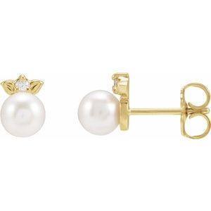 14K Yellow Cultured Akoya Pearl & Natural Diamond Earrings - Whitestone Jewellery