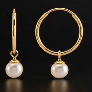 Whitestone Jewellery 14K yellow gold endless hoop earrings with white freshwater pearls