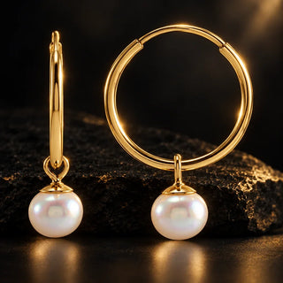 Whitestone Jewellery 14K yellow gold endless hoop earrings with cultured white freshwater pearls