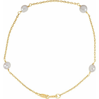 Station pearl bracelet in 14K gold chain