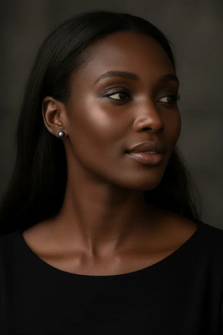 14K Black Akoya Pearl Studs — No Necklace, Black Model
