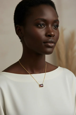 14K Garnet Necklace — Boat Neckline Blouse