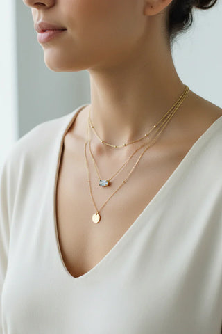 14K Yellow Aquamarine Necklace – Stacked Style