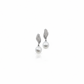 Made to Order- 18K Palladium White 3/8 CTW Natural Diamonds 12mm Pearl Earrings