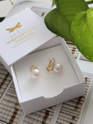 14K Cultured Pearl Omega Earrings
