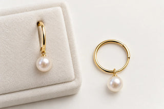14K yellow gold endless hoop earrings with 12mm white freshwater pearls by Whitestone Jewellery