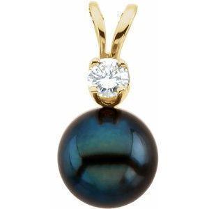 14K Yellow Cultured Black Akoya Pearl & Diamond Pendant - Whitestone Jewellery