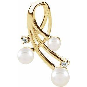 14K Yellow Cultured White Akoya Pearl & 1/10 Diamond Pendant - Whitestone Jewellery