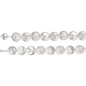 Sterling Silver 13-14 mm Cultured White Freshwater Pearl Coin 18" Necklace - Whitestone Jewellery