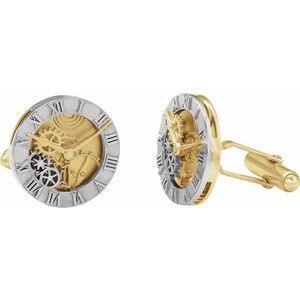 14K White/Yellow Clock Design Cuff Link - Whitestone Jewellery