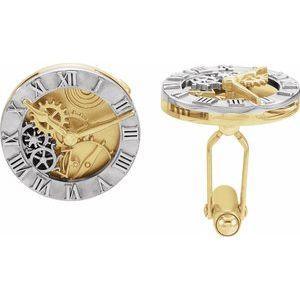 14K White/Yellow Clock Design Cuff Link - Whitestone Jewellery