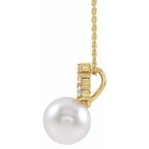 14K Yellow Cultured White Freshwater Pearl & Diamond 16-18" Necklace - Whitestone Jewellery