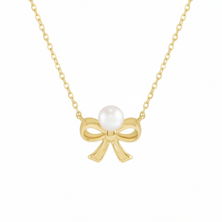 14K Yellow Gold Akoya Bow Necklace 
