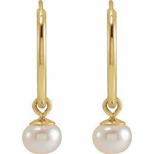 14K Yellow Cultured White Freshwater Pearl 12mm Endless Hoop Earrings. - Whitestone Jewellery