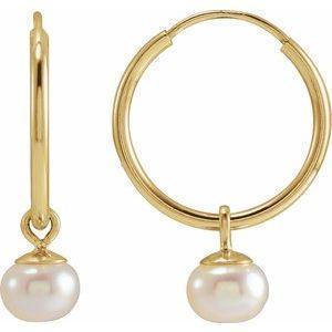 14K Yellow Cultured White Freshwater Pearl 12mm Endless Hoop Earrings. - Whitestone Jewellery